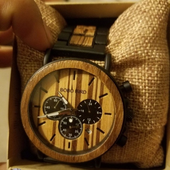 🌱MEN’S WOOD LUXURY CHRONOGRAPH MILITARY WATCH*NWT - Picture 8 of 8
